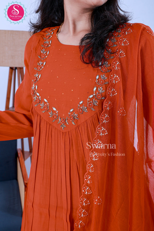 Amber BloomBurnt OrangeViscose Georgette Suit Set-SWBL330