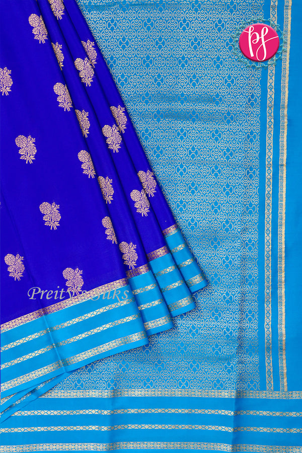 Pure Mysore Crepe Silk Saree -Royalblue And Deep Teal- PA01187