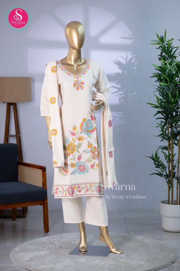 Ivory Blossom Ivory White Cotton Suit Set -SWRM244