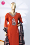 Rust Bloom Cotton Suit Set with Printed Dupatta-SWRM642