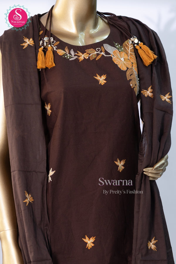 Cocoa Blossom Dark Chocolate Brown Cotton Suit Set-SWRM284