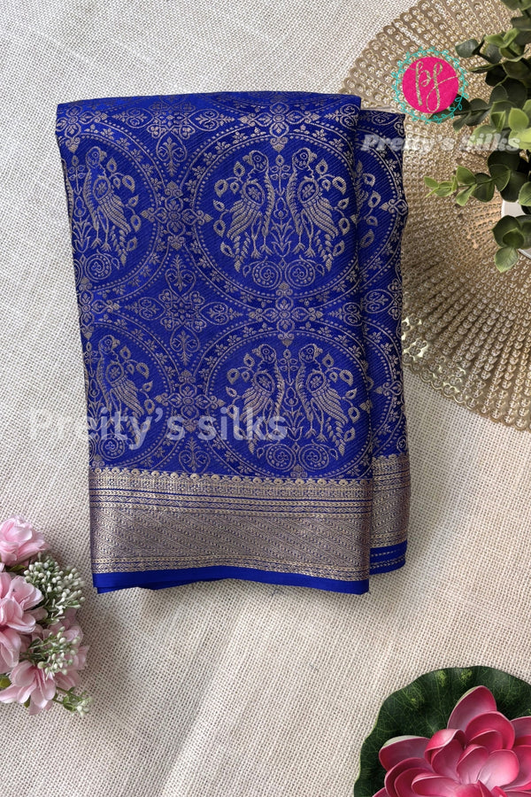 Pure Banarasi Crepe Silk Saree-Royalblue-PA51855