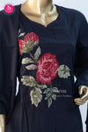 Floral Embroidered dark navy blue Kurti Pant Dupatta Set - SWRM148