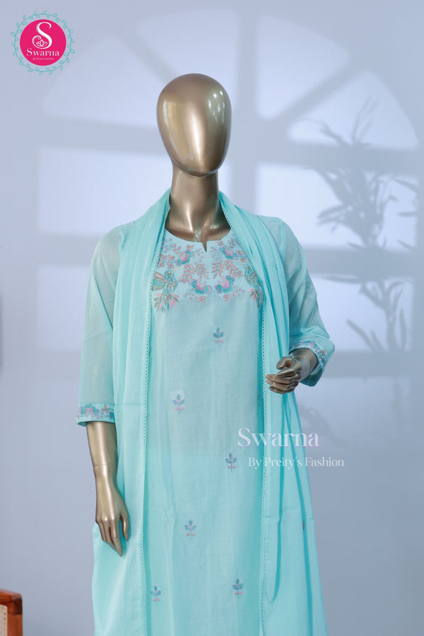 AquaBlueBloom Mul Cotton Suit Set-SWBL208