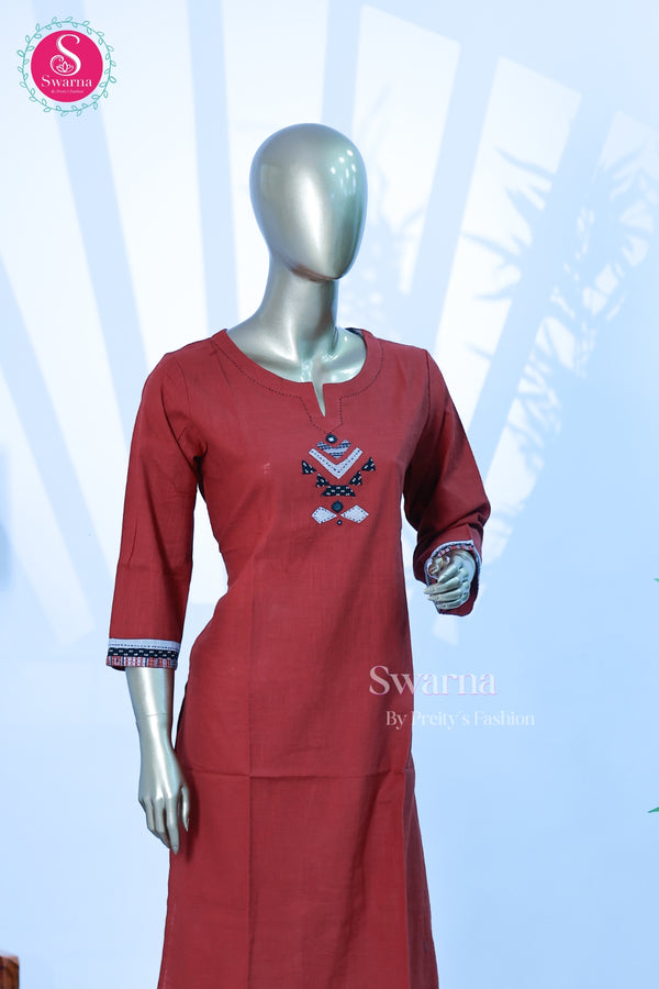 Elegant rust red cotton top-SWRM083
