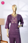 Purple shade Embroidered Cotton Kurti & Pant Co-ord Set-SWRM726