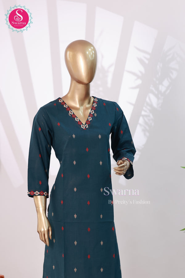 Elegant Teal Embroidered Kurta -SWRM104