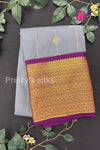 Semi Kanchipuram Silk Saree -Grey with Purple-PA39339