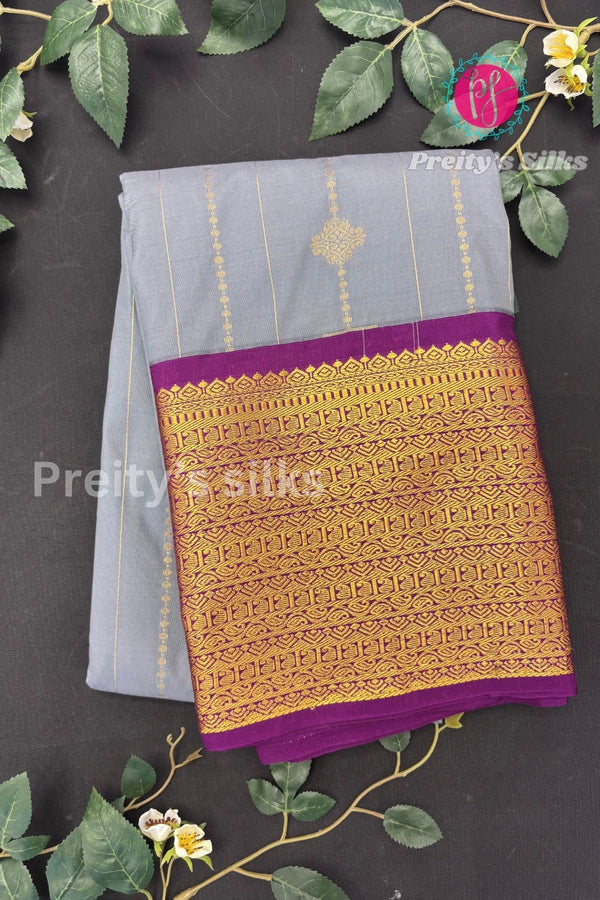 Semi Kanchipuram Silk Saree -Grey with Purple-PA39339