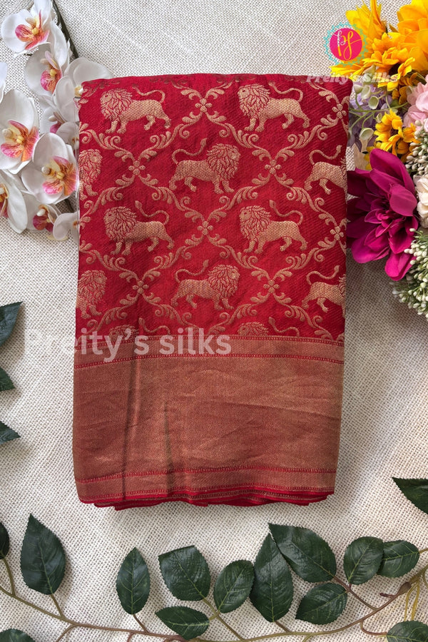 Pure Banarasi Crepe Silk Saree-Red-PA51871