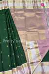 Half Pure kanchipuram Silk Saree-Bottlegreen And Lightpink-PF81376