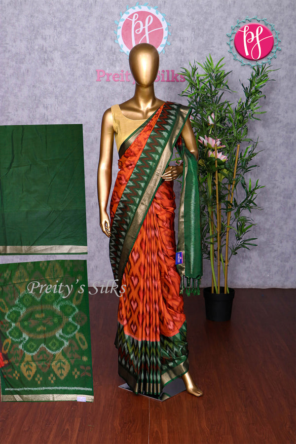 Semi Ikkat Pochampally silk saree-PA03525
