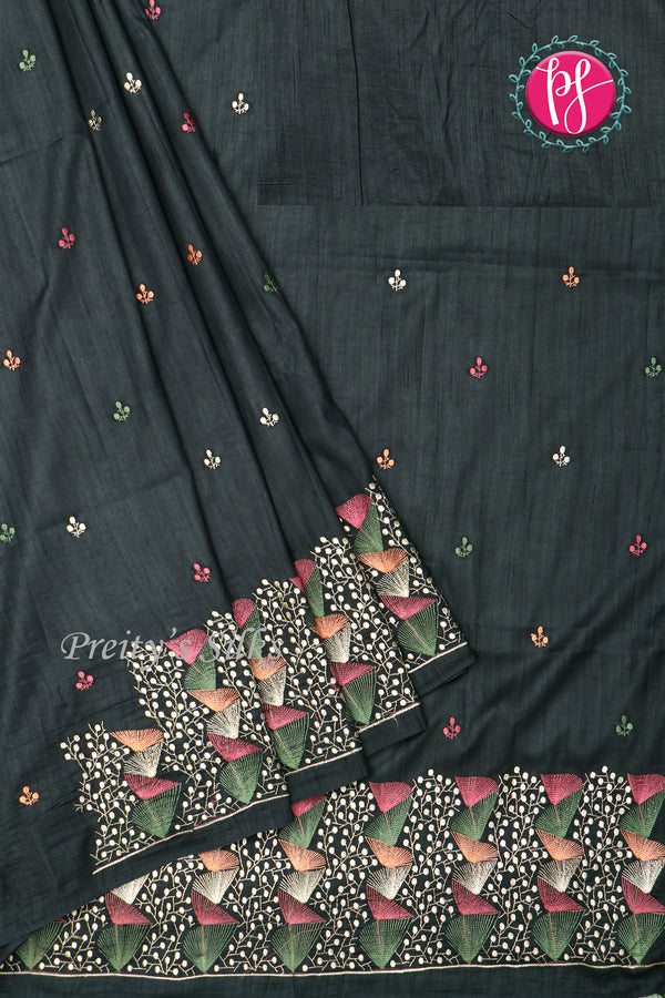 Semi Tussar Silk Saree with Embroidery work- PF71757