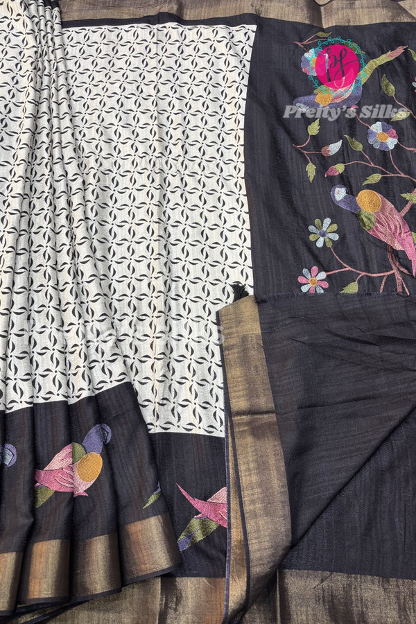 Georgette Silk with Tread Embroidery Saree-PA06080