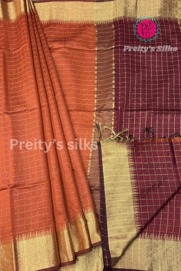 Raw Silk Saree with Checks Pattern- PA09058