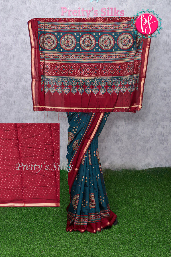 Cotton Blend Saree with Ajrakh Motifs-PA22998