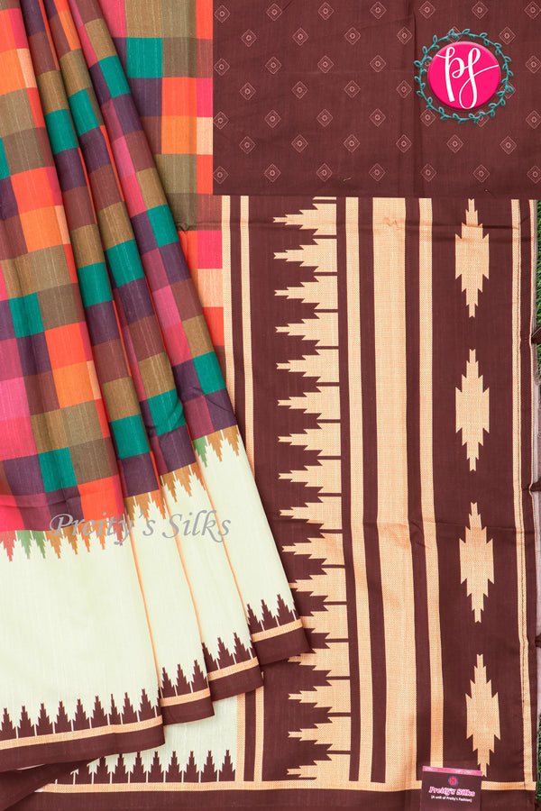 Soft Tussar silk saree - Checks Design- PA47609