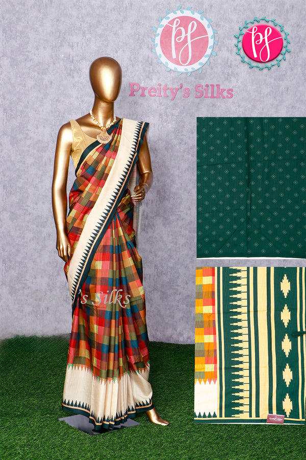 Soft Tussar silk saree - Checks Design- PA47609