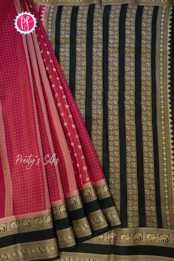 Munga Crepe Silk Saree with checks pattern- PA53740