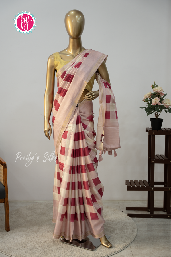 Soft Tussar Silk Saree with checks Pattern -PA55850