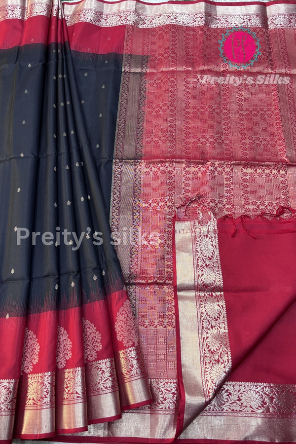Pure Kanchipuram Soft Silk - Black With Red- PF25760