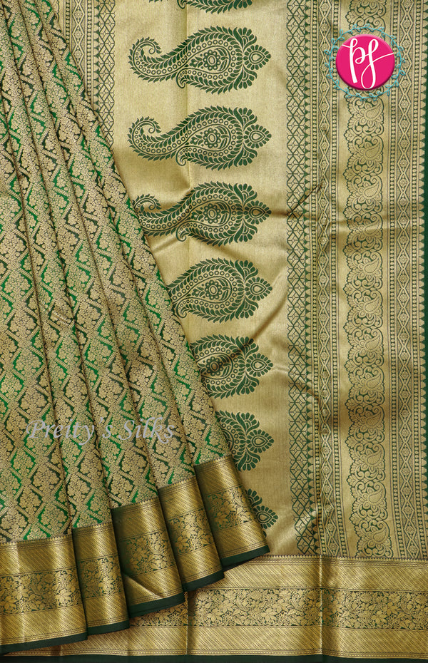 Pure Kanchipuram Brocade Silk Saree-Dark Green-PF58659