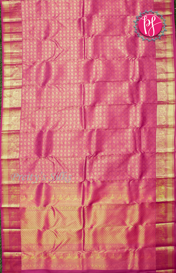 Pure KanchipuramBrocadeSilk Saree - Mejenta pink-PF58657