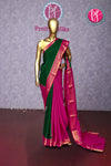 Pure Mysore Crepe Silk Saree -Bottlegreen And Pink-PA10699