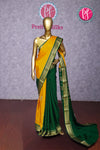 Pure Mysore Crepe Silk Saree -Mustardyellow And Bottlegreen-PA10699