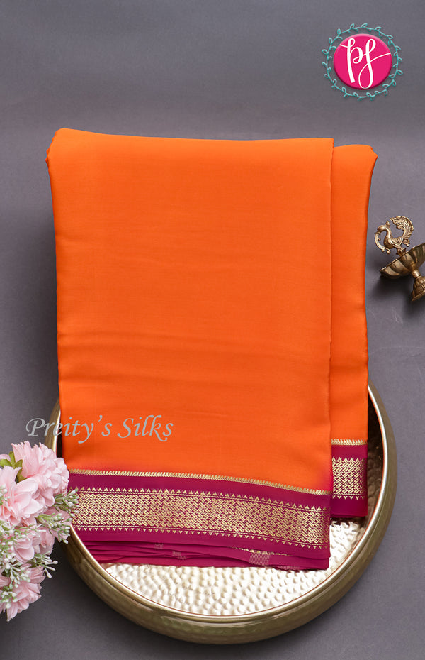 Pure Mysore Crepe Silk saree-Orange And Pink-PF47053