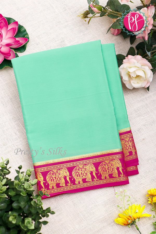 Pure Mysore Crepe Silk Saree-Contrast-Pistagreen And Pink-PA19804