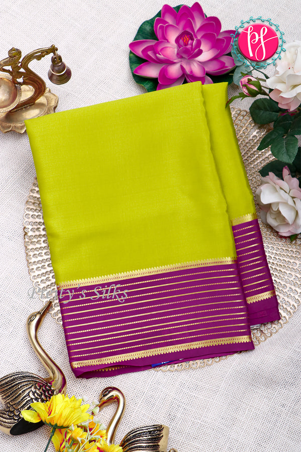 Pure Mysore Crepe Silk Saree-Olivegreen And Mejentapink-PA28865