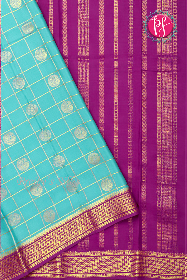 Pure Mysore Crepe Silk Saree -Seablue And Purple-PA72877
