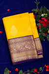 Pure Kanchipuram Silk Saree-Yellow And Navyblue-PA23554