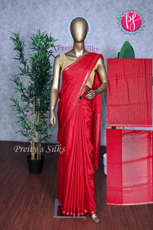 Semi Tussar Dupion Silk Saree-Red-PA18801
