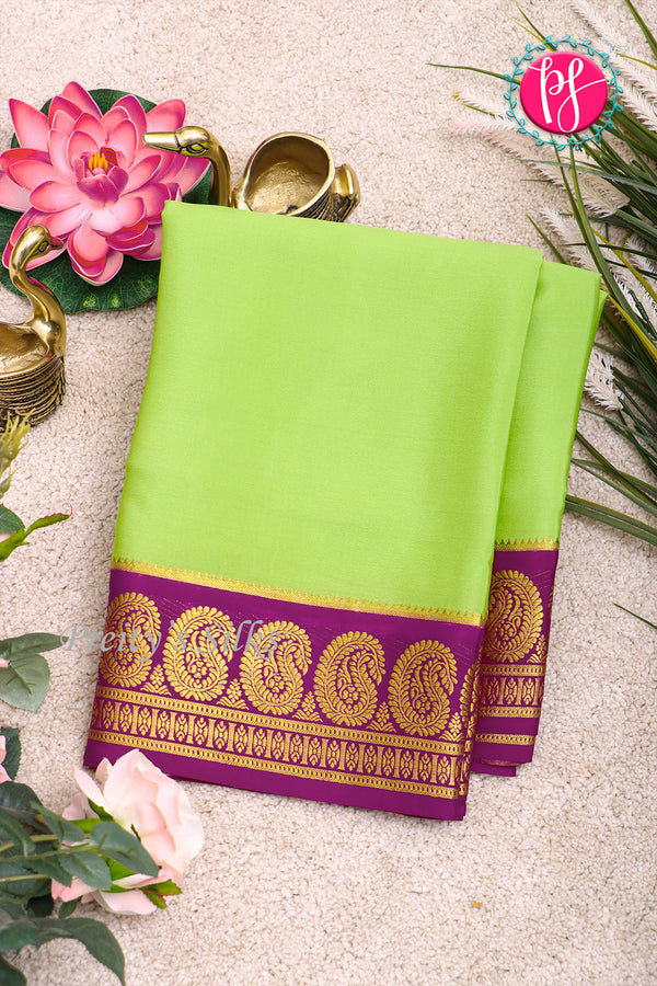 Pure Mysore Crepe Silk Saree-Pistagreen And Deepwine-PA20648