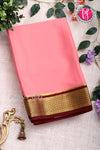 Pure Mysore Crepe Silk Saree -Warm pastel pink And Maroon-PF82621
