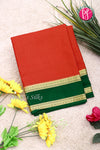 Pure Mysore Crepe Silk Saree -Rustorange And Green-PF86046