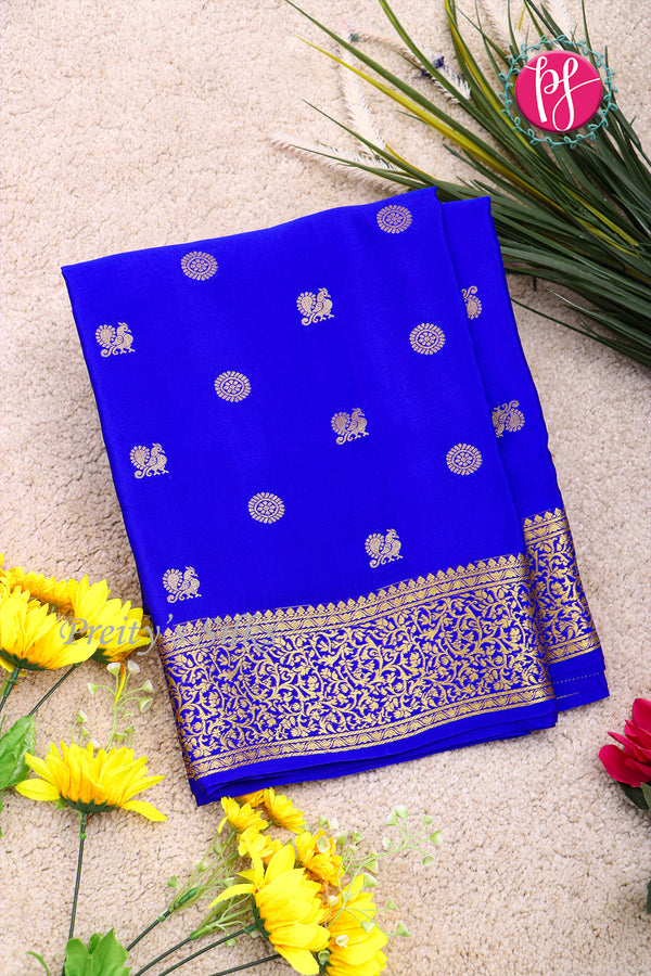 Pure Mysore Crepe Silk Saree -Royalblue-PF85868