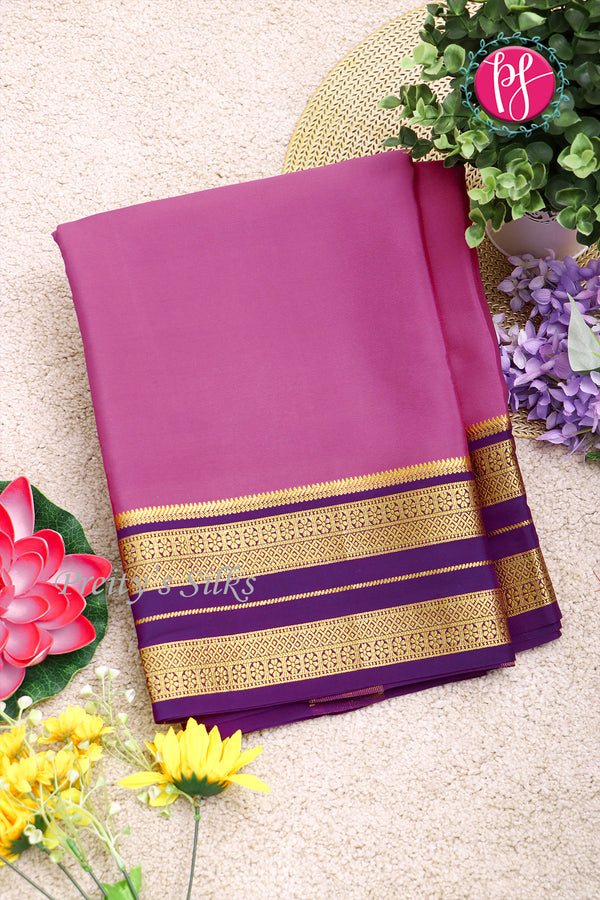 Pure Mysore Crepe Silk Saree-Dusky Magenta pink And Voilet-PA19929