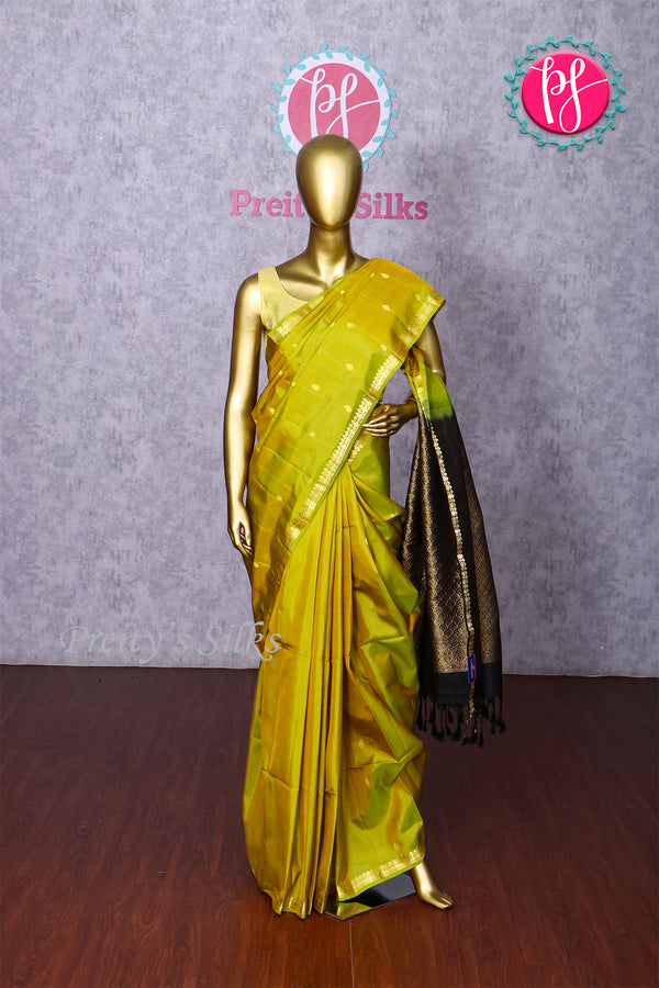Kanchipuram Soft Silk Saree-Lightolivegreen And Black-PA20267