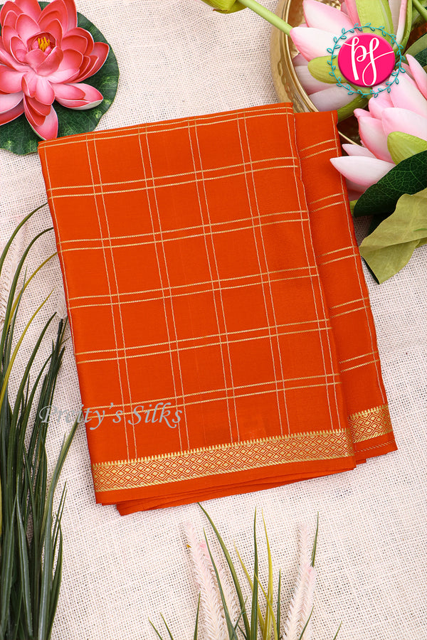 Pure Mysore Crepe Silk Saree-Doublechecks-Orange-PA20527