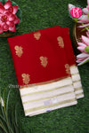 Pure Mysore Crepe Silk Saree -Red And White -PA01187