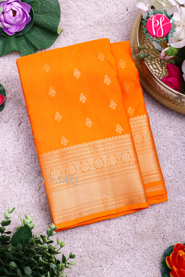 Pure Kanchipuram Silk Saree-Marigold-PA27609