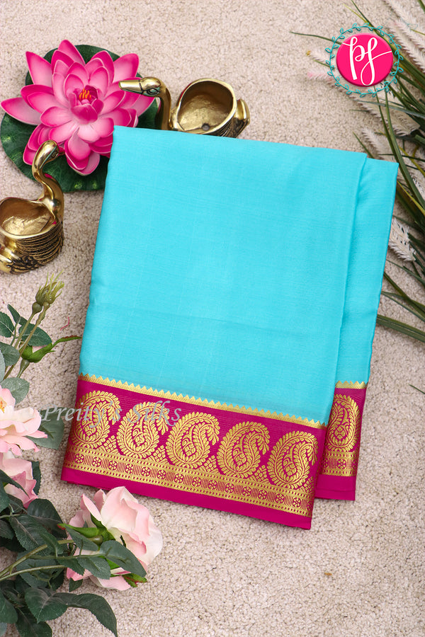 Pure Mysore Crepe Silk Saree-Skyblue And Mejentapink-PA20648