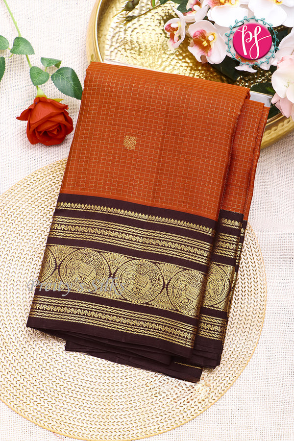 Pure Kanjeevaram Silk Saree-Rustorange And Deepbrown-PF62723