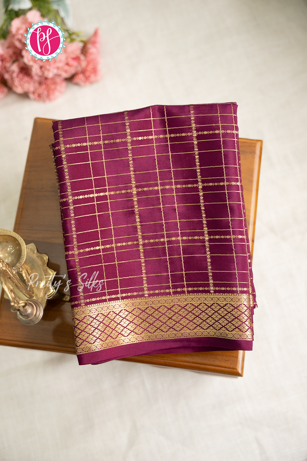 Pure Mysore Crepe Silk Saree-Deepwine-PA57163