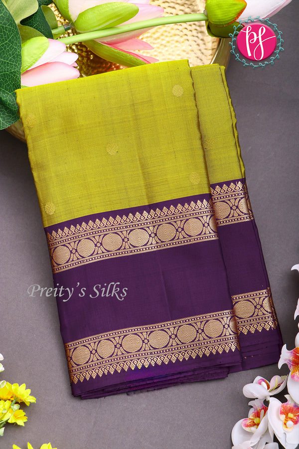 Pure Kanchipuram Silk Saree-Olivegreen And Deep Navyblue-PA17552