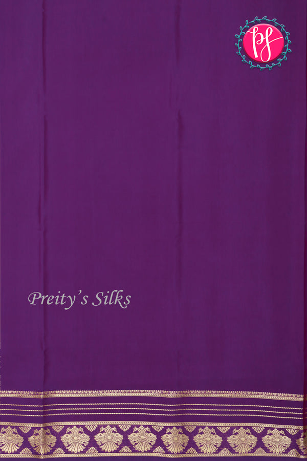 Pure Mysore Crepe Silk Saree-Pinkishgrey And Deeppurple-Peacock border-PA26542