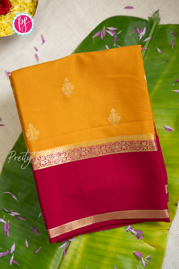 Pure Mysore Crepe Silk Saree-Mustardyellow And Pink-PA56316